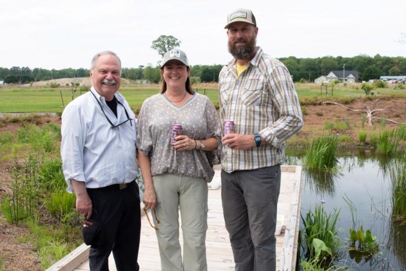 Opening the the Wetlands Outdoor Classroom Lecture Series are (l-r) DBG President Ray Sander, and Mariah Calagione and Mark Carter of Dogfish Head. SUBMITTED PHOTOS